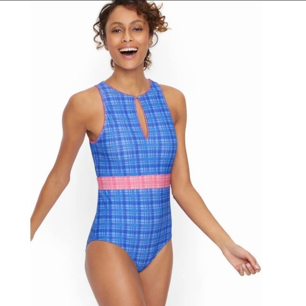 NWT Cabana Life x Talbots high neck one piece plaid swimsuit